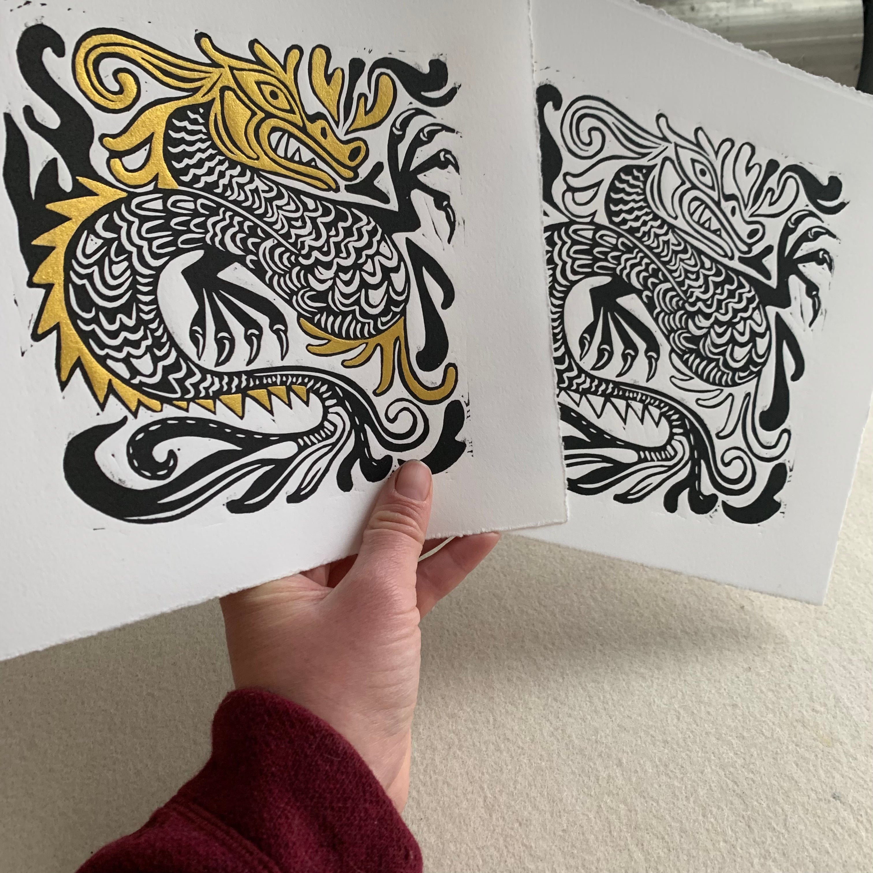 Handmade linocut block print Dragon Tea — China Jones