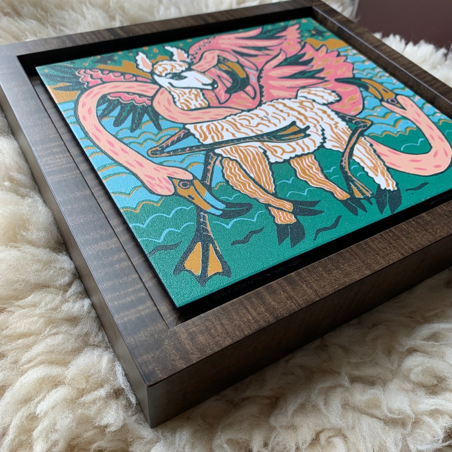 Flamingo framed in black