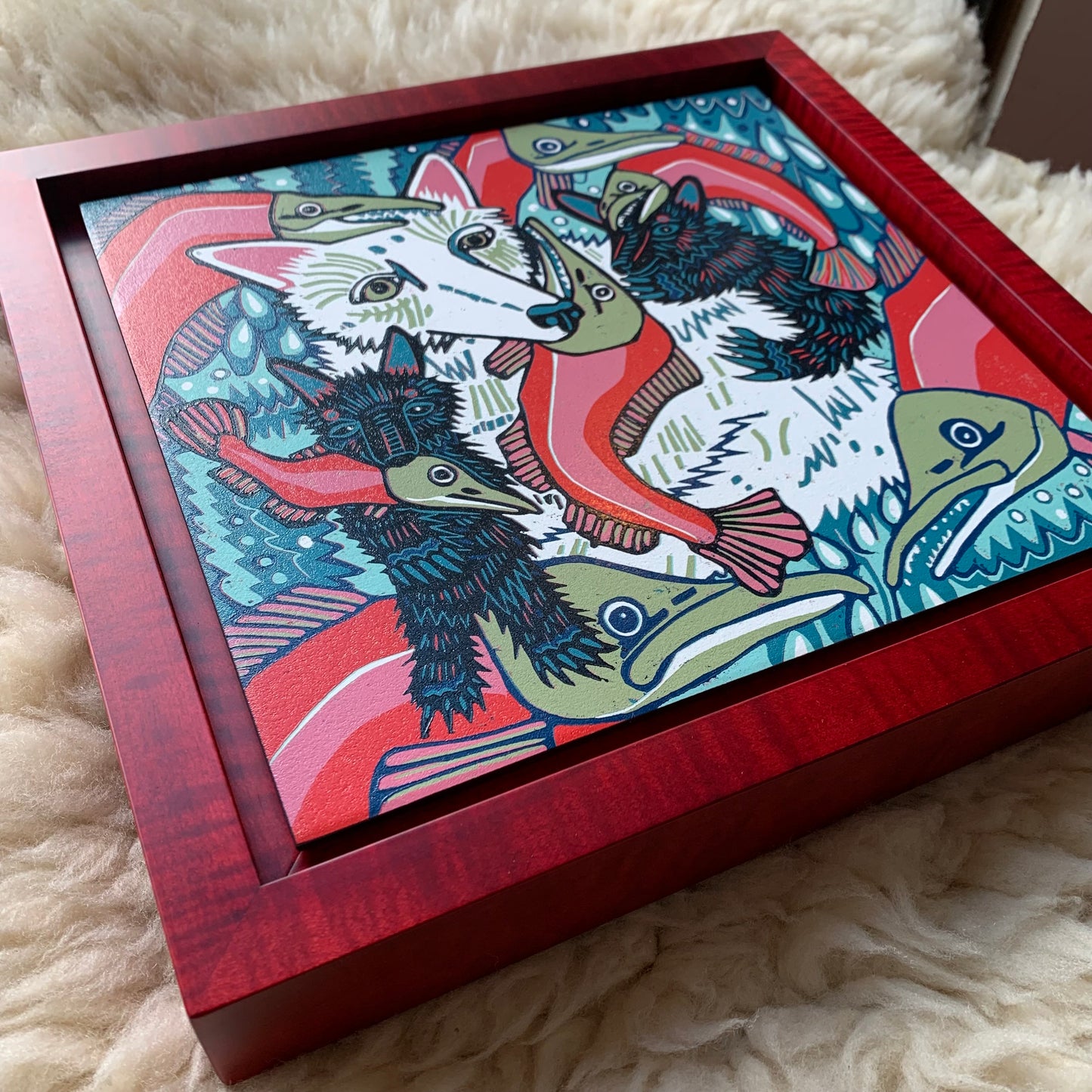 Spirit bear framed in red