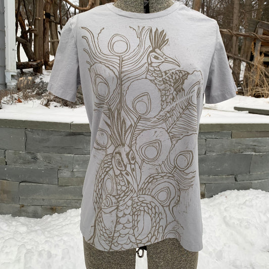 Sold out for now slate color handprinted peacock shirt