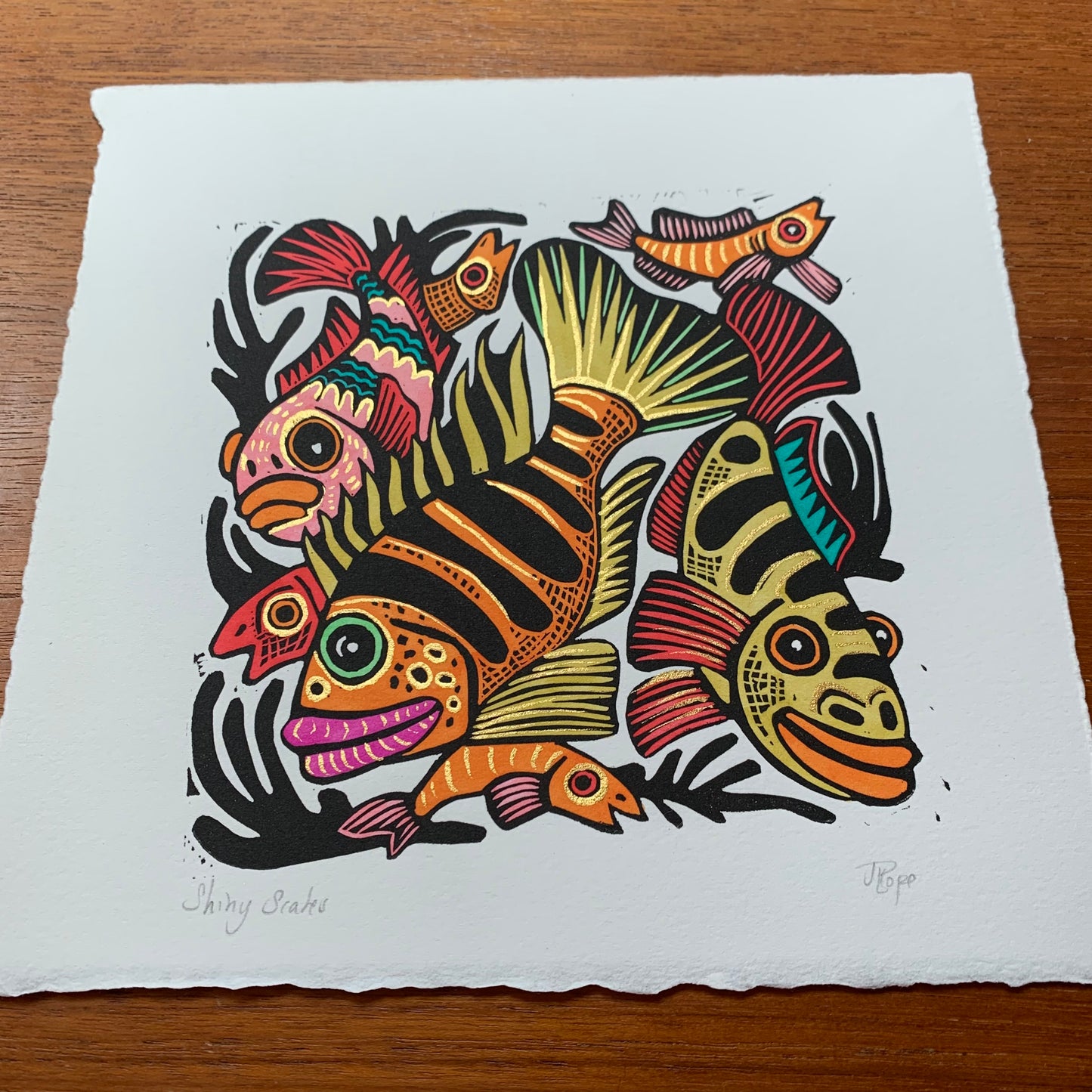 Rainbow Cichlid inspired Linocut