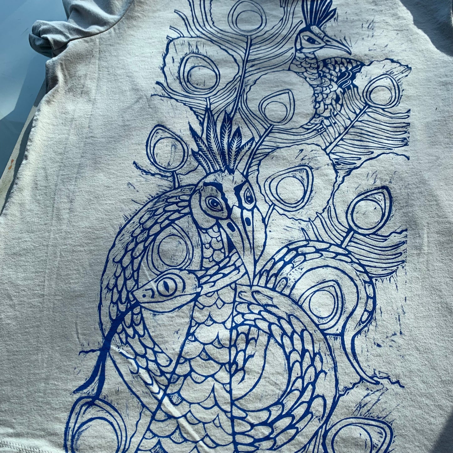 Slate color handprinted peacock shirt pre-order will ship around April 20