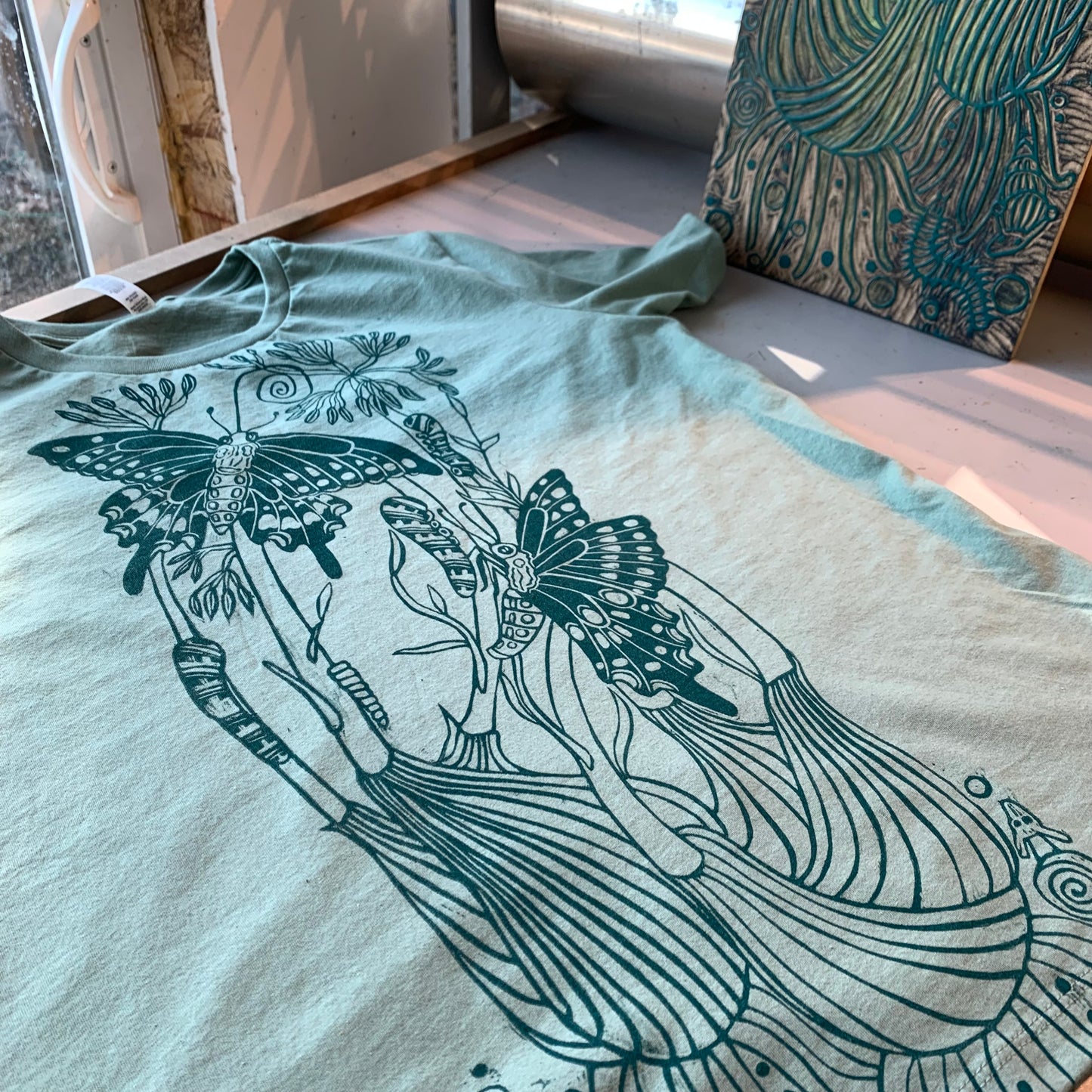 Sage color handprinted fennel shirt pre-order will ship around April  20th