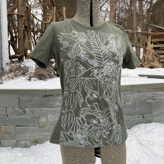 Sold out for now olive color handprinted frog shirt