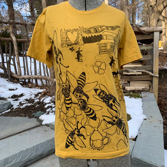 Sold out for now Mustard color handprinted honeybee shirt