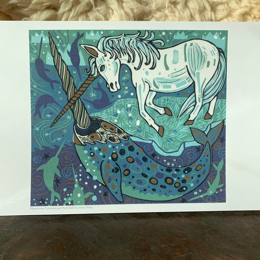 11x17” reproduction of a Unicorn and Narwhal