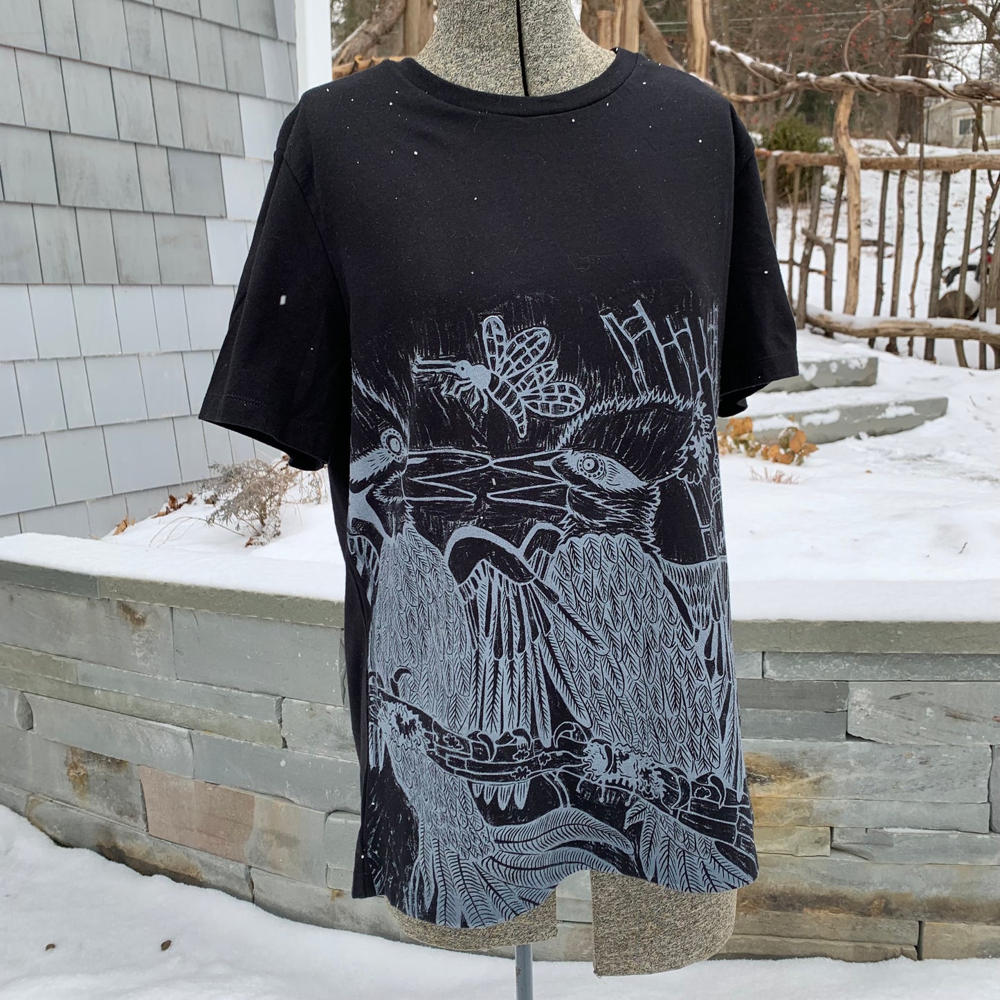 Handprinted pileated woodpecker shirt pre-order will ship around April 20