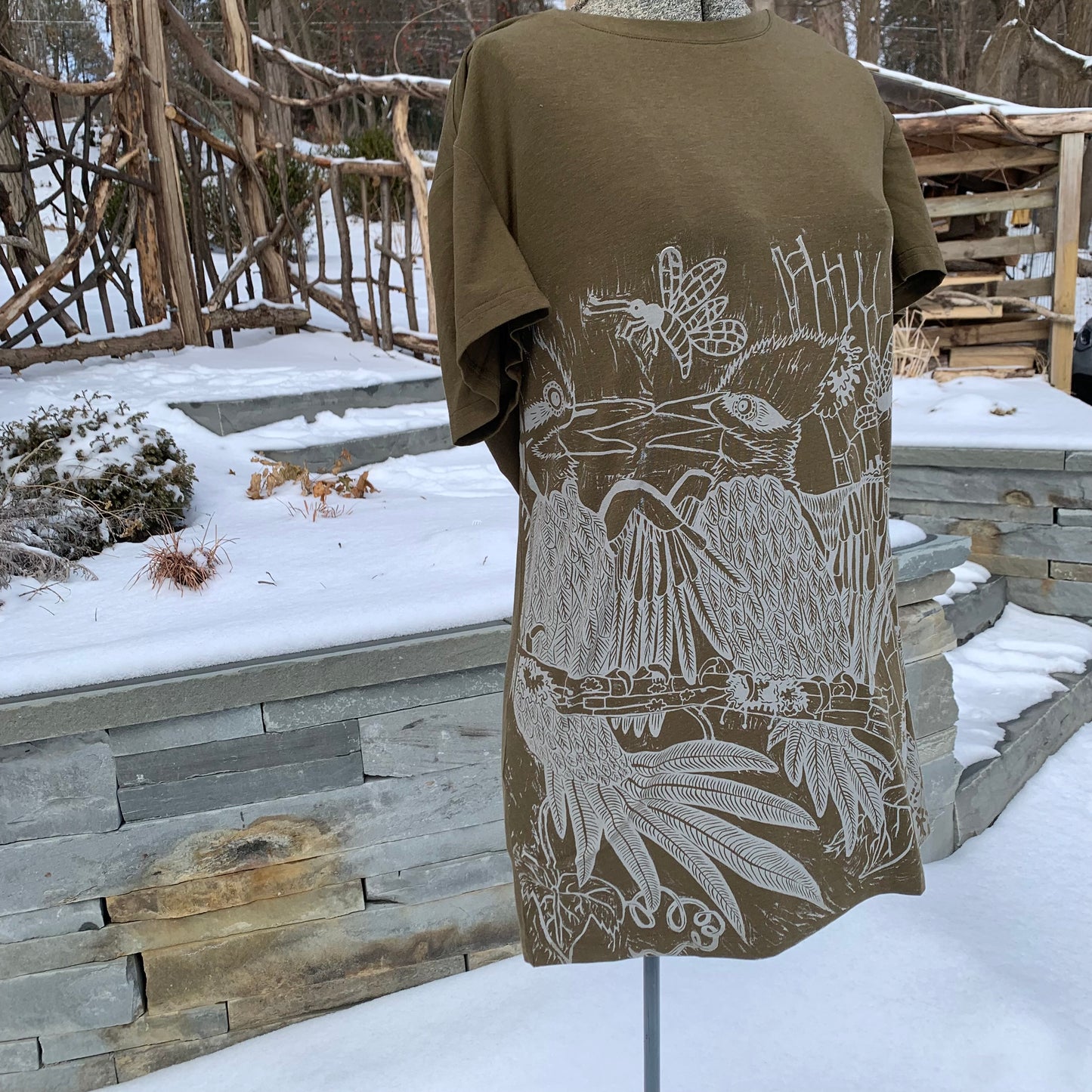 Handprinted pileated woodpecker dress pre-order will ship around April 20