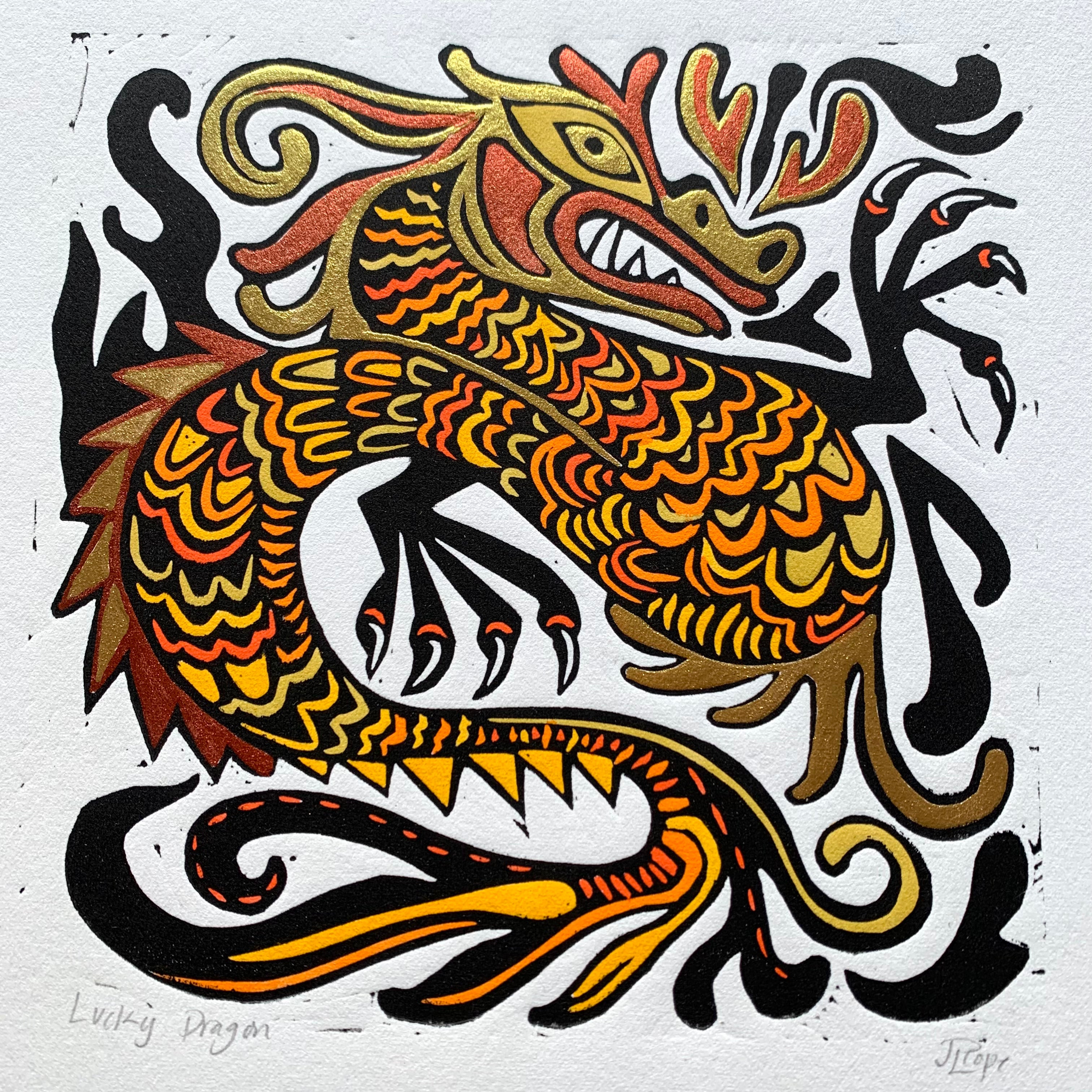 Orange Dragon Linocut – JPOPstudios