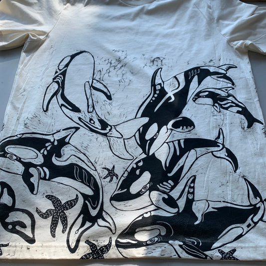 Handprinted orca shirt pre-order will ship around April 20