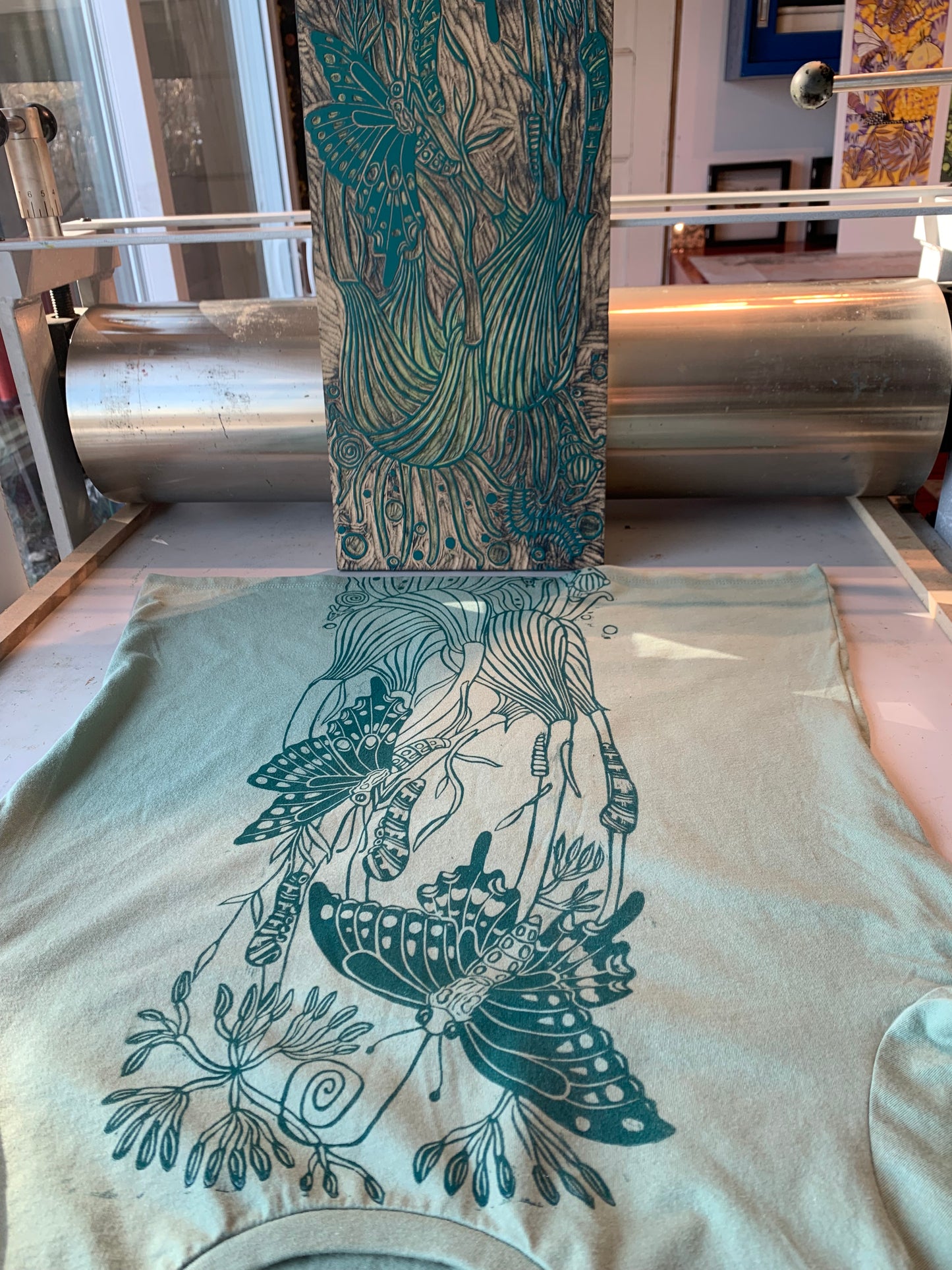 Sage color handprinted fennel shirt pre-order will ship around April  20th