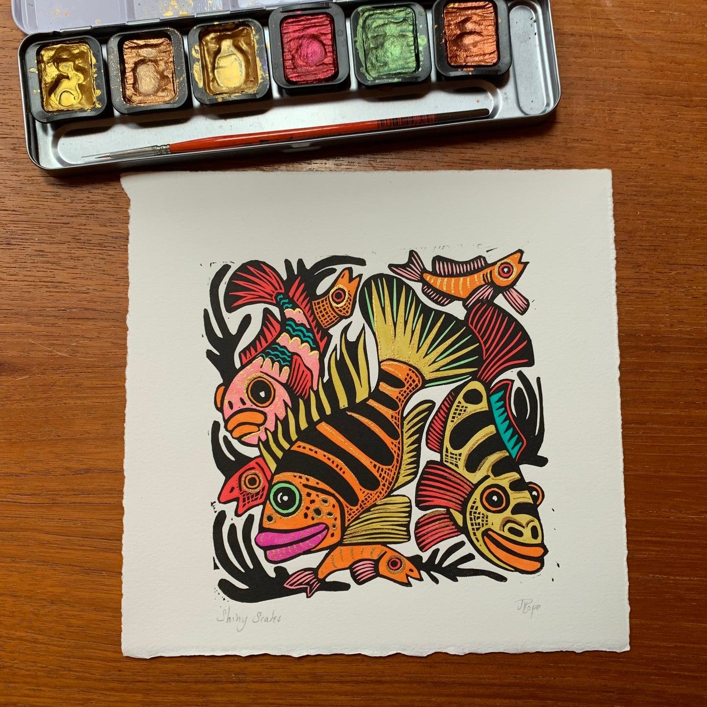 Rainbow Cichlid inspired Linocut