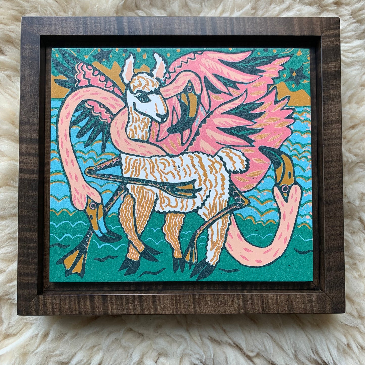 Flamingo framed in black