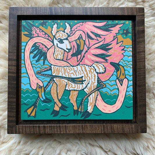 Flamingo framed in black