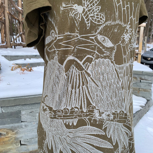 Handprinted pileated woodpecker dress pre-order will ship around April 20