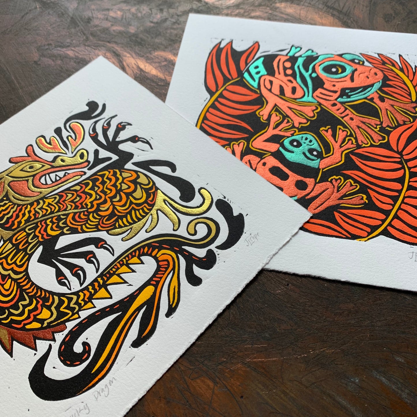 Orange Dragon Linocut