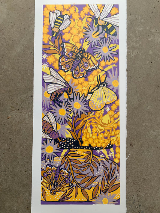 Aster and Goldenrod original woodcut