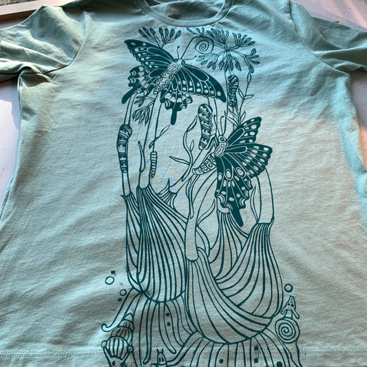 Sage color handprinted fennel shirt pre-order will ship around April  20th