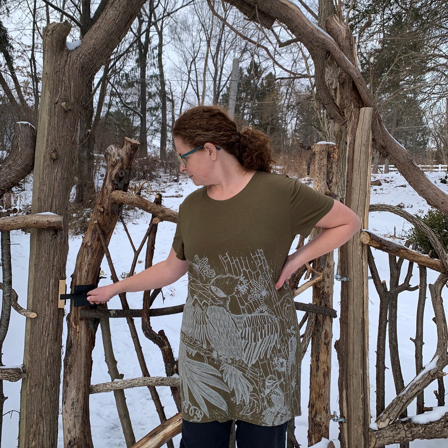 Handprinted pileated woodpecker dress pre-order will ship around April 20