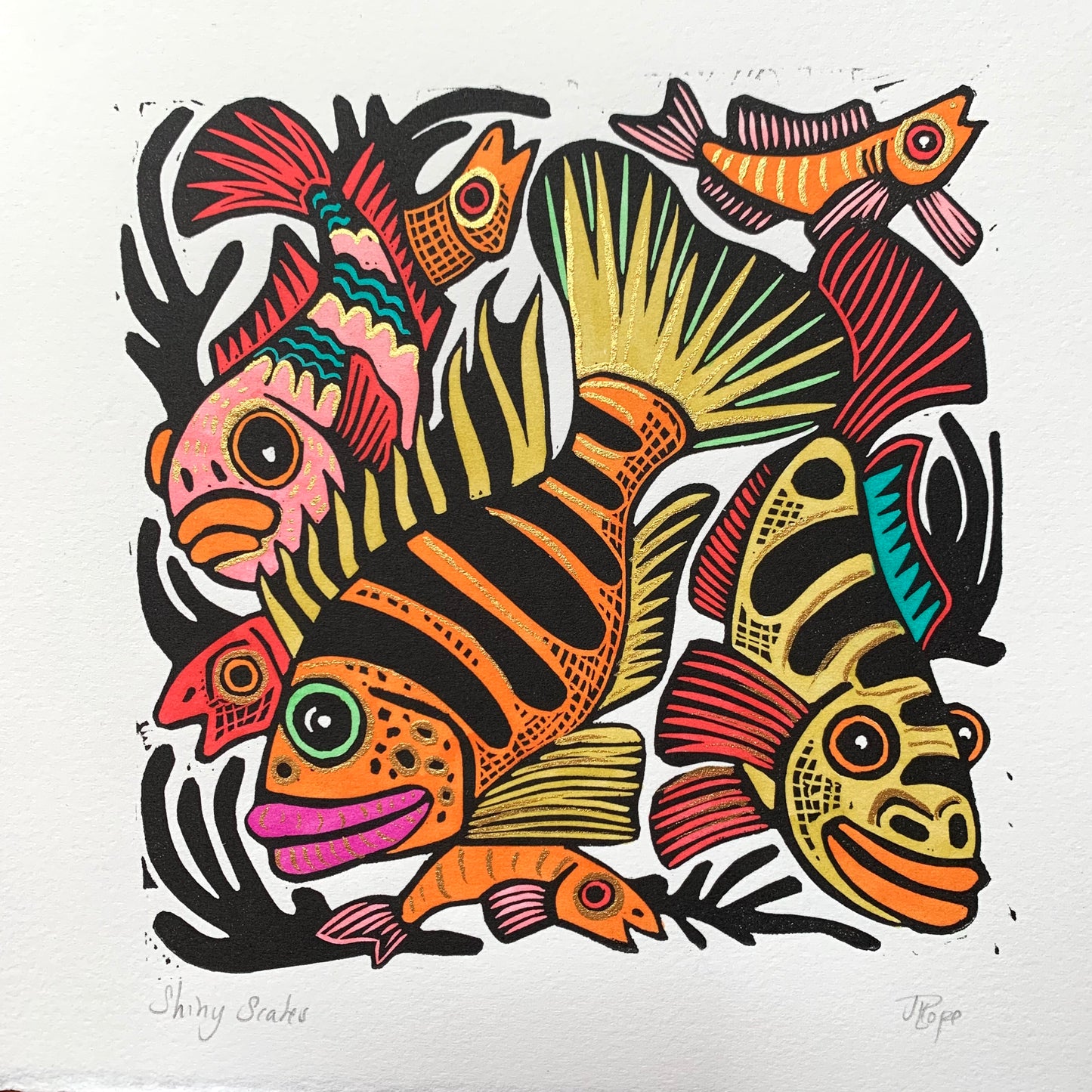 Rainbow Cichlid inspired Linocut