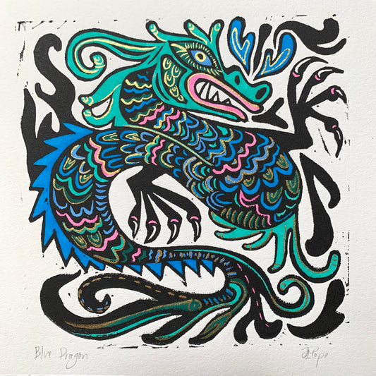 Mythical Dragon Linocut