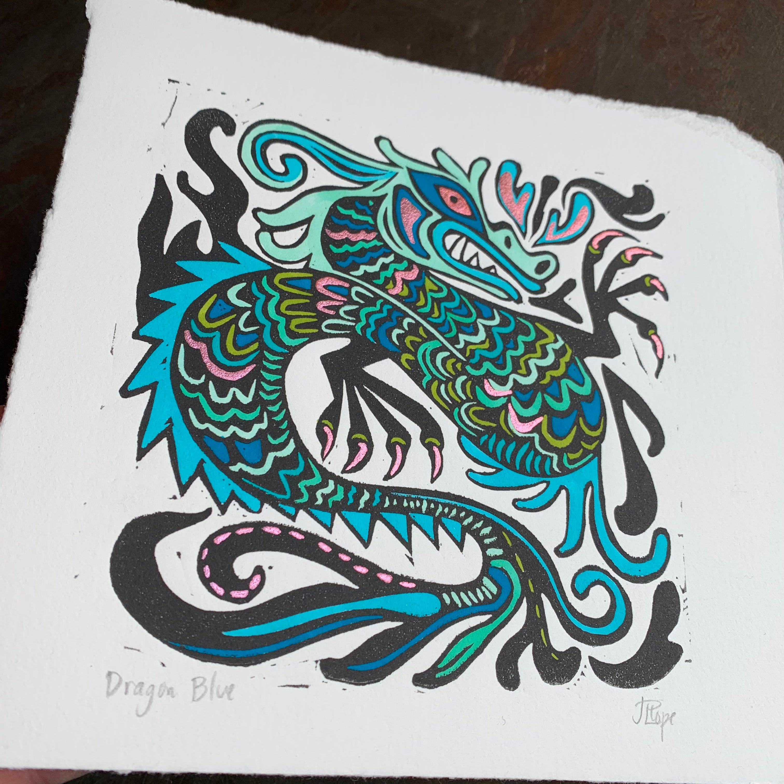 Blue Dragon Linocut – JPOPstudios