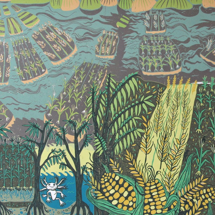 Mexican Chinampas Woodcut