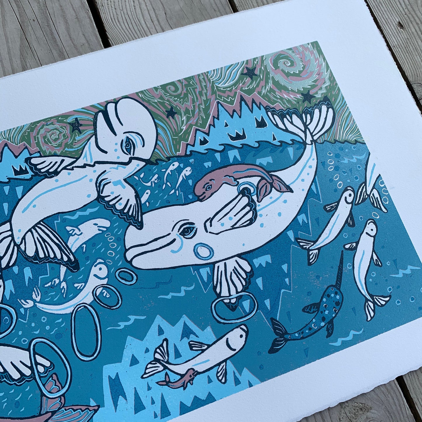 Beluga Woodcut without little whales in the big whales