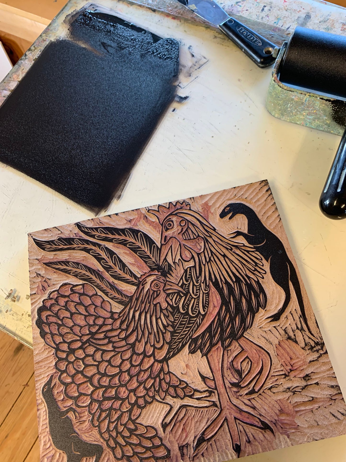 Chicken Dino Woodcut