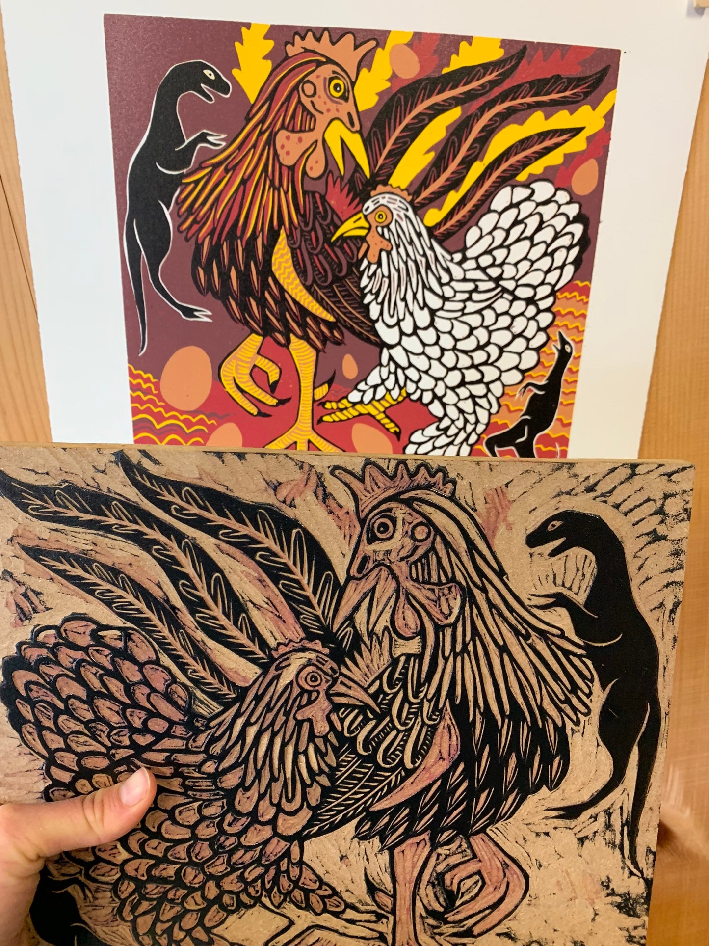 Chicken Dino Woodcut