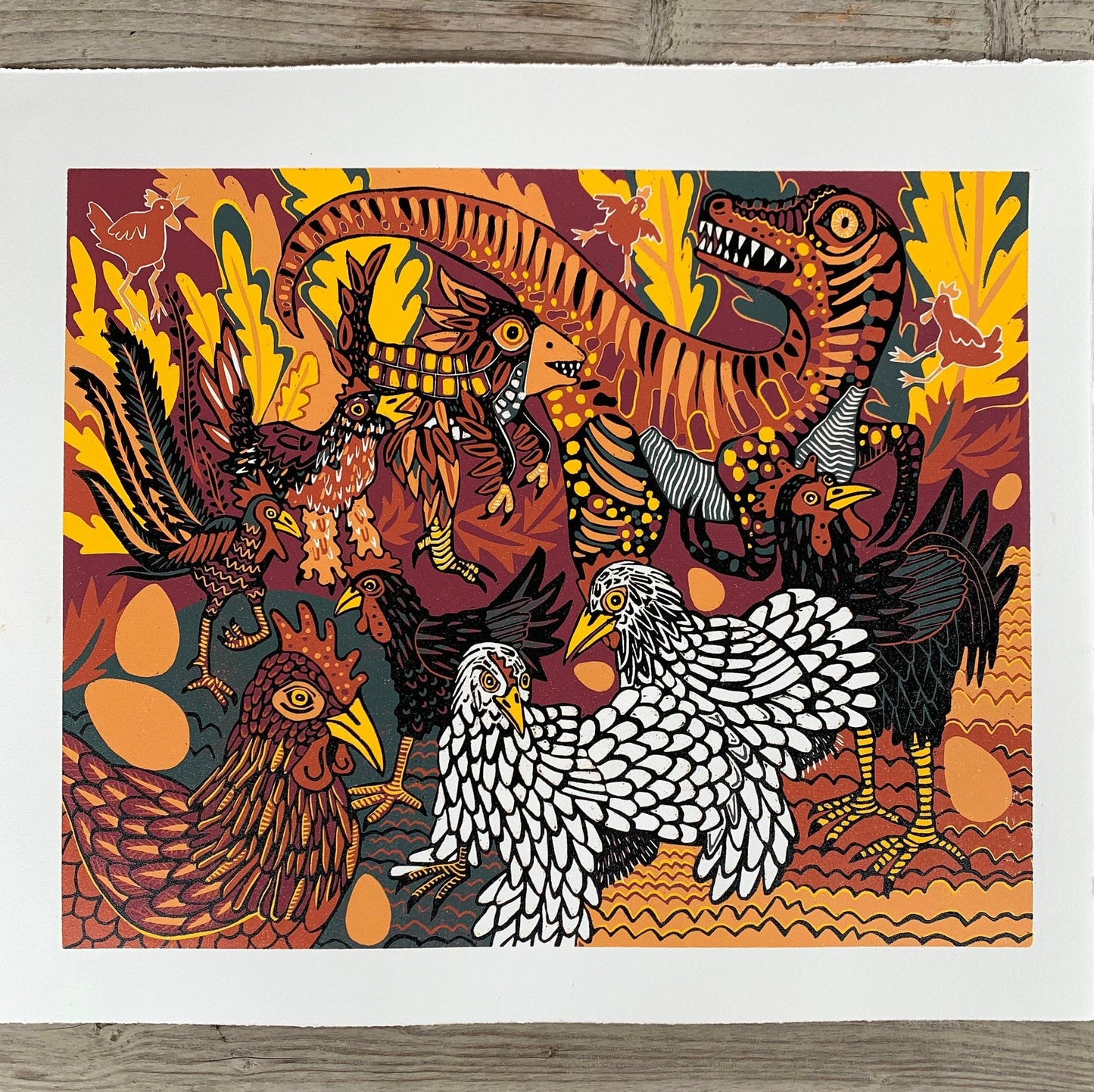 Chicken Dino Woodcut